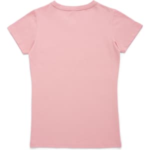 A pink women's T-shirt with a fitted design, featuring a plain back and short sleeves. It includes a logo.