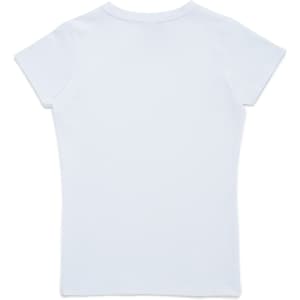 A light blue women's T-shirt with a fitted design and a logo on the back.