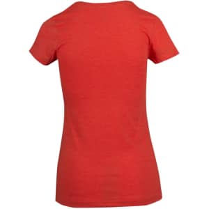 A red women's marl V-neck T-shirt with a fitted design and short sleeves. The back view is displayed.