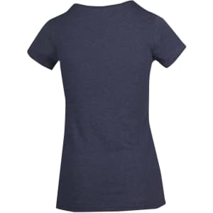 A women's marl V-neck T-shirt in navy with short sleeves, featuring a simple design and a branding logo.