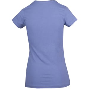 A marl blue women's V-neck T-shirt, featuring a fitted design with short sleeves and a classic back view.