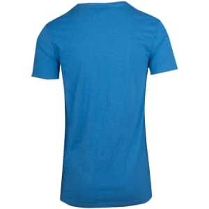 A blue men's marl V-neck T-shirt with short sleeves and a plain back. The shirt features branding.