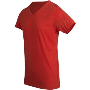 A red men's Marl V-neck T-shirt with short sleeves and a relaxed fit, featuring a logo.