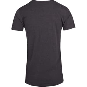 A men's marl V-neck T-shirt in a dark grey colour, featuring a simple design and a logo.