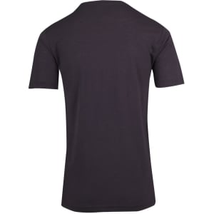 A unisex raw cotton t-shirt in black, featuring short sleeves and a simple design with a logo.