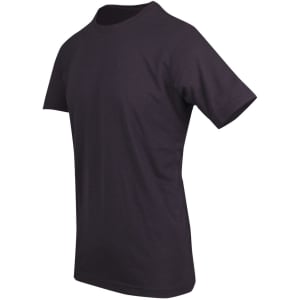 A black raw cotton T-shirt with a casual fit and short sleeves, featuring a small logo.