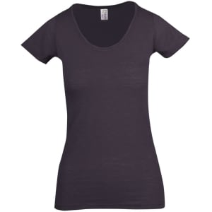 A dark grey women's raw cotton wave t-shirt with a scoop neckline and short sleeves.