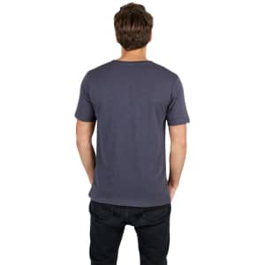 A navy blue men's unisex raw cotton wave V-neck T-shirt viewed from the back, featuring short sleeves.
