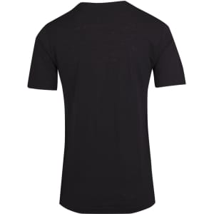 A black unisex raw cotton wave V neck T-shirt with a simple design and no visible logo on the back.