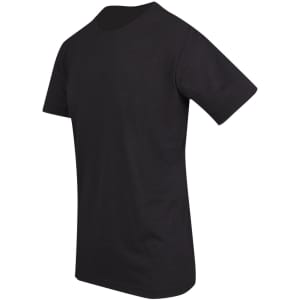 A black men's/unisex raw cotton wave V-neck T-shirt with a casual design. It features short sleeves and a relaxed fit.