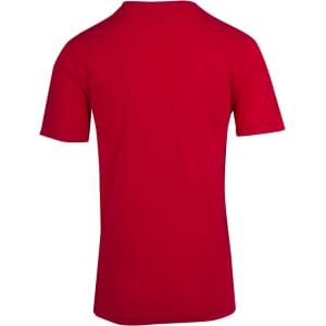 A red unisex raw cotton wave V-neck T-shirt with short sleeves, featuring a plain back design.