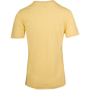 A yellow men's/unisex raw cotton wave V-neck T-shirt with a simple design and no visible branding.