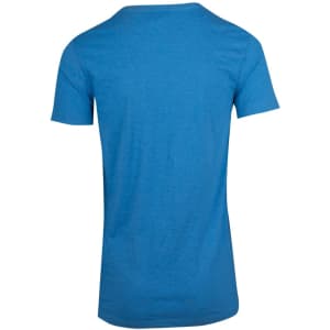A blue unisex marl crew neck t-shirt, featuring a simple design and a logo on the back.