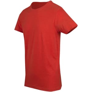 A red marl crew neck T-shirt with short sleeves, featuring a simple design and a logo on the front.