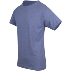 A blue marl crew neck T-shirt with short sleeves and a simple design. Features a logo on the side.