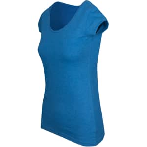 A women's blue marl scoop neck T-shirt displayed on a white background. It has a fitted shape and short sleeves.