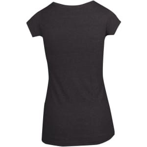 A women's dark grey marl scoop neck T-shirt with short sleeves and a fitted silhouette. Features a logo.