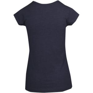 A navy women's marl scoop neck t-shirt with short sleeves and a fitted cut, featuring a branding logo.