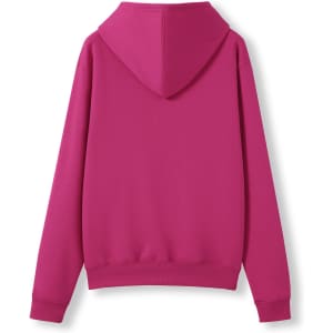 A vibrant pink women's hoodie with a kangaroo pocket and a hood, displaying a simple design without visible branding.