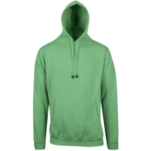 A green men's hoodie with a kangaroo pocket and a hood, designed for comfort and style.