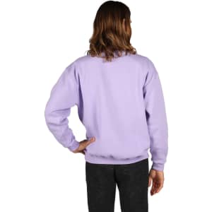 A lilac adult poly cotton fleece sloppy joe, featuring a relaxed fit and long sleeves, viewed from the back.