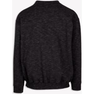 A black poly cotton fleece jumper with a relaxed fit and a simple design, featuring a logo on the back.