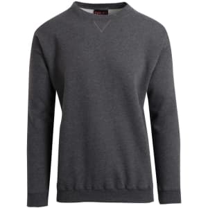 A dark grey poly cotton fleece jumper with long sleeves and a rounded neckline, featuring a branding label.