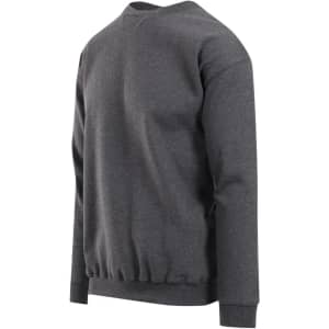 A dark grey adult poly cotton fleece jumper with a classic crew neck and ribbed hem. It features one logo.