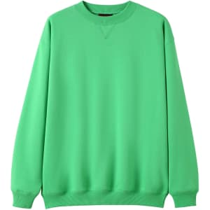 A green poly cotton fleece jumper with a round neckline and long sleeves. It features a logo on the front.
