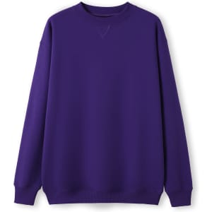 A purple adult poly cotton fleece sloppy joe jumper with a crew neckline and long sleeves.