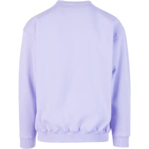 A lilac adult poly cotton fleece jumper with a ribbed hem and cuffs, featuring a logo on the back.