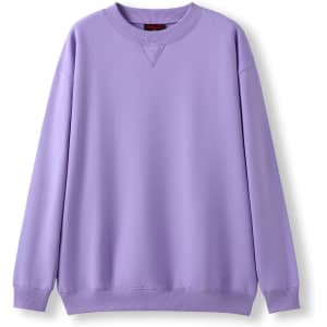 A purple adult poly cotton fleece sloppy joe jumper with a relaxed fit and long sleeves. Features a branding logo.
