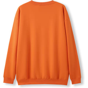An orange adult poly cotton fleece sloppy joe jumper displayed from the back, featuring long sleeves and a relaxed fit.