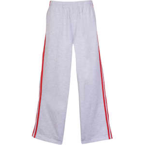 Light grey track pants with red stripes down the sides and an elasticated waistband. Includes a branding logo.