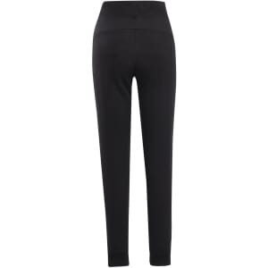 Black women's track pants with a fitted design and banded cuffs. Features a logo on the waistband.