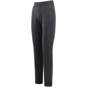 Brushed fleece women's track pants in dark grey, featuring a zip pocket and a fitted design.