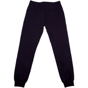 Brushed fleece track pants in dark navy with a ribbed waistband and cuffs, featuring a discreet logo.