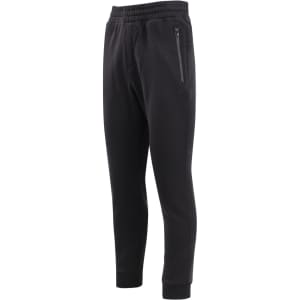 Men's STANCE brushed fleece track pants in black, featuring a slim fit and side zip pockets.