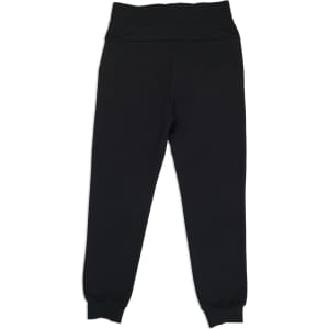 A pair of women's three-layer cotton sandwich track pants in black with an elasticated waistband and cuffs.