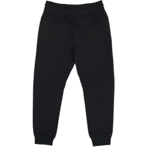 Men's black three-layer cotton sandwich pants with an elastic waistband and fitted cuffs. Features a logo.
