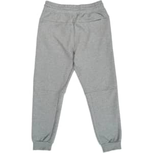 Men's three-layer cotton sandwich pants in light grey, featuring an elastic waistband and cuffs, with branding visible.
