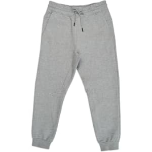Men's grey three-layer cotton sandwich track pants featuring an elastic waistband and cuffs, with side pockets.