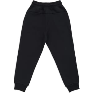 Kids' three-layer cotton track pants in black, featuring an elastic waistband and tapered cuffs. Includes a logo.
