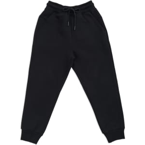 Black three-layer cotton track pants with an elastic waistband and pockets. Features logo branding.