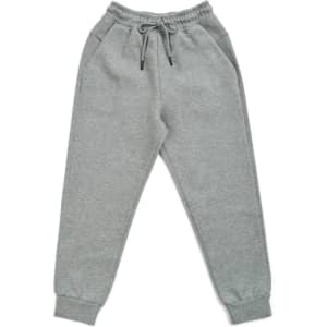 Three-layer cotton track pants for kids in soft grey, featuring an elastic waistband and side pockets.