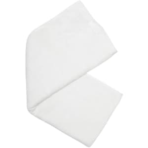 A white bamboo fitness towel, folded in a triangular shape, featuring a simple design and a logo.