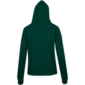 A green men's zip hoodie with a pocket, featuring a hood and a fitted design. The back view is shown.