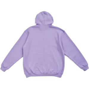 A lilac men's zip hoodie with a pocket, featuring a hood and soft fabric texture on the back view.