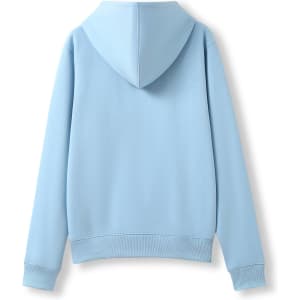 A light blue women's hoodie featuring a zippered front and a hood, with no visible logos.
