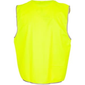A bright yellow work vest without reflective tape, featuring a simple design and no visible branding.